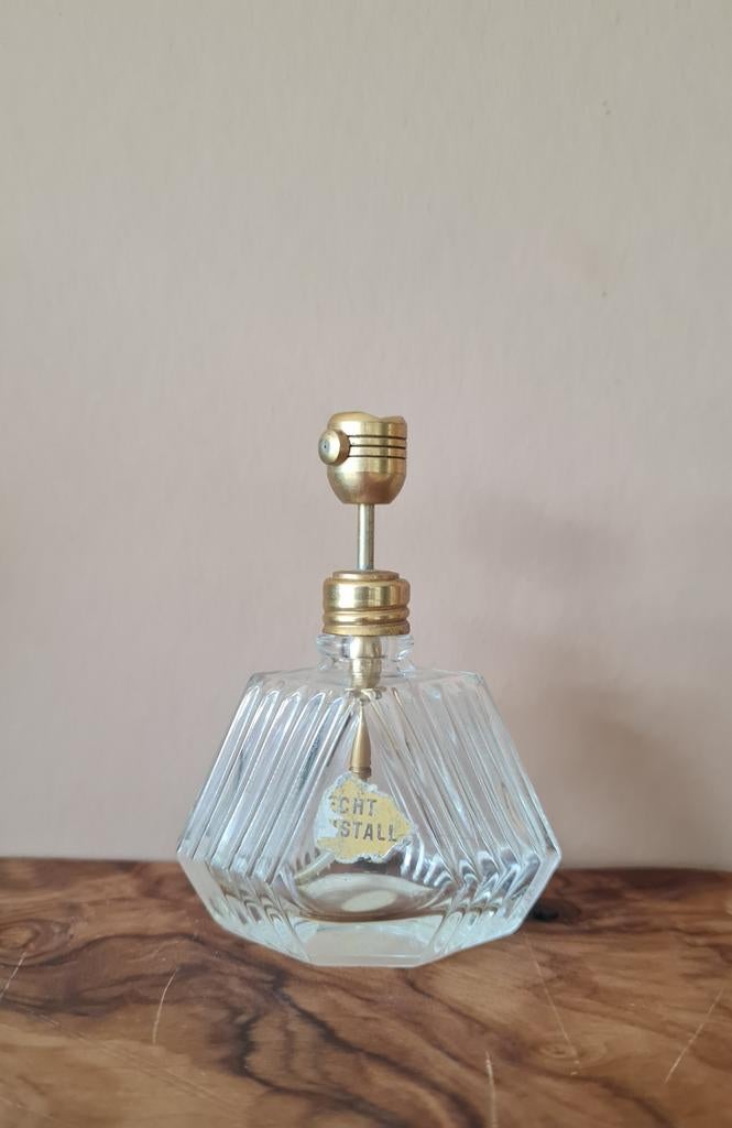 Vintage Kristallen Parfumflesje met Gouden Pomp, Ophalen of Verzenden