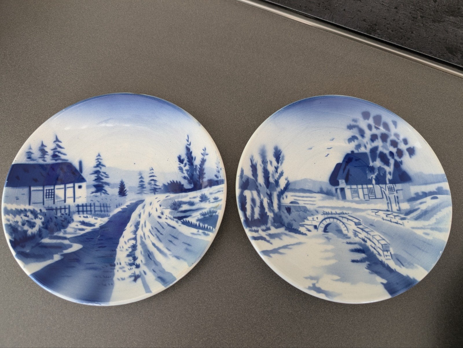Chodziez wandborden 17,5 cm - Blauw-wit landschap, Antiek en Kunst, Ophalen of Verzenden