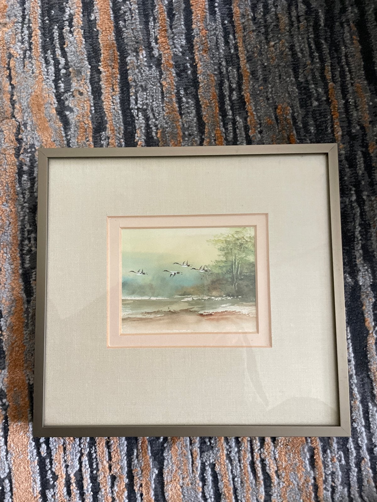 Ingelijste aquarel van vliegende vogels boven water, Ophalen of Verzenden