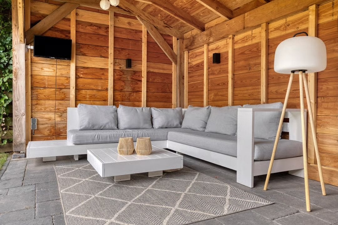 Loungebank hoekbank Nous collectie Wehkamp wit/grijs, Ophalen, Gebruikt, Loungeset, Wicker