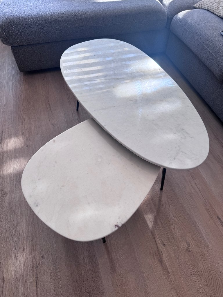Set van 2 marmeren salontafels - ovaal, Ophalen, Gebruikt, 100 tot 150 cm, 50 tot 75 cm
