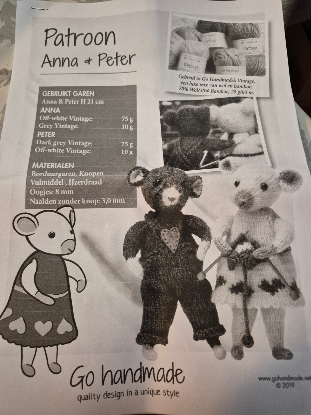 Breipatroon Anna & Peter met Go Handmade Vintage wol, Ophalen of Verzenden