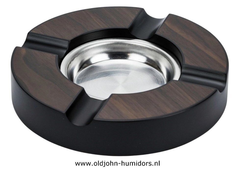 SIGAREN ASBAK -ROND MET 2 LEGGERS WALNOOT - 16 cm!   sab21, Verzamelen, Verzenden, Nieuw, Asbak