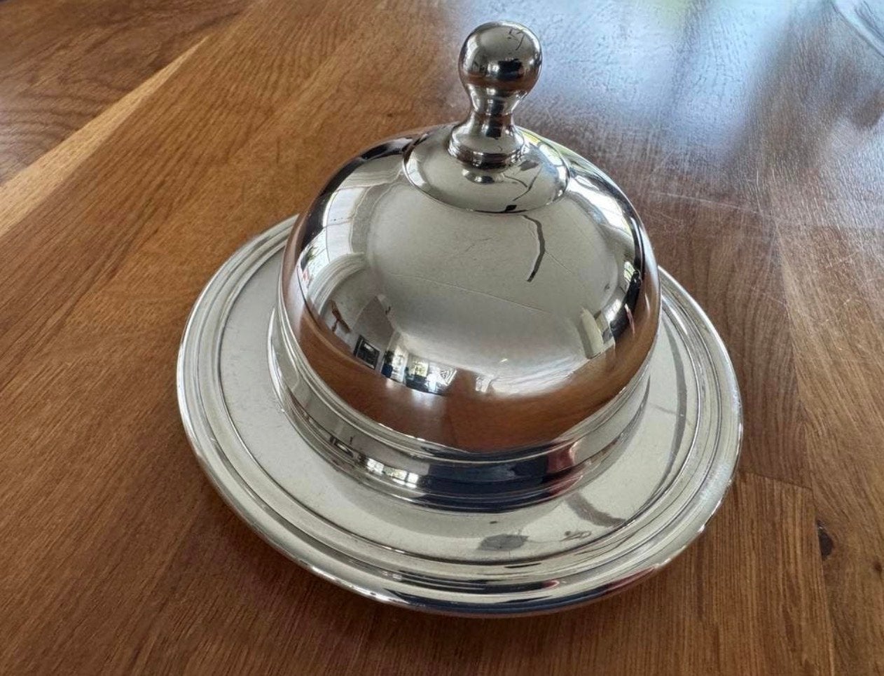 Zware Verzilverde Cloche/Botervloot met Deksel - Nieuwstaat, Ophalen of Verzenden, Zilver
