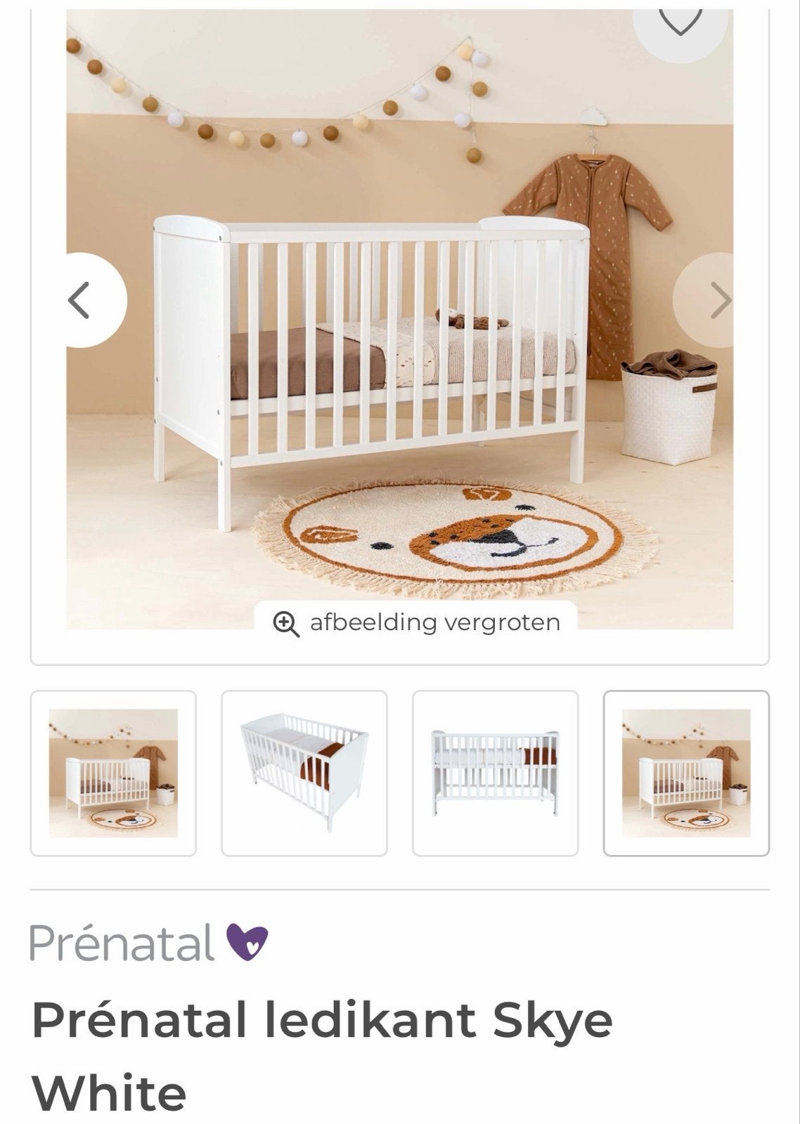 Prénatal ledikant Skye White - Zo goed als nieuw, Kinderen en Baby's, Babywiegjes en Ledikanten, Ophalen, Zo goed als nieuw, Ledikant