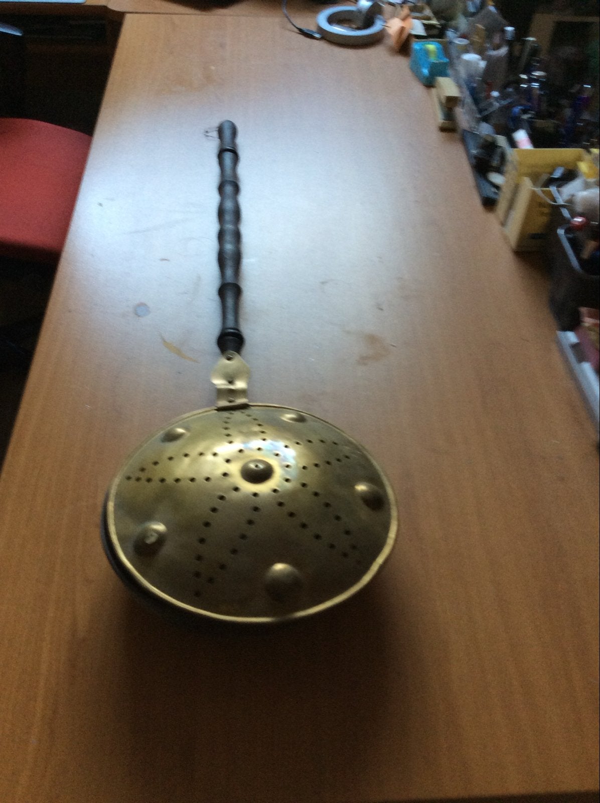 Antieke koperen beddenpan met houten steel, Antiek en Kunst, Ophalen of Verzenden, Koper