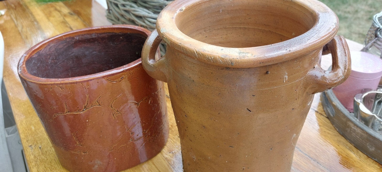 Bruine aarderwerk potten 2×, Ophalen, Rond, Aardewerk
