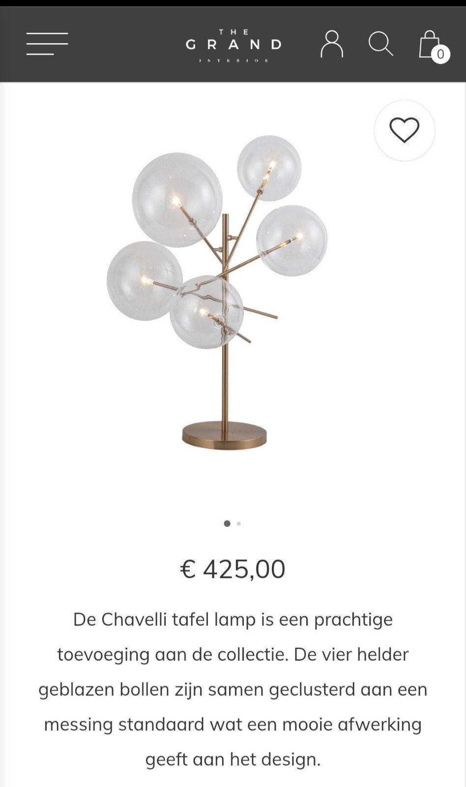 Chavelli Tafellamp - The Grand interior, Huis en Inrichting, Lampen | Tafellampen, Ophalen, Dimbaar, Overige merken, Goud