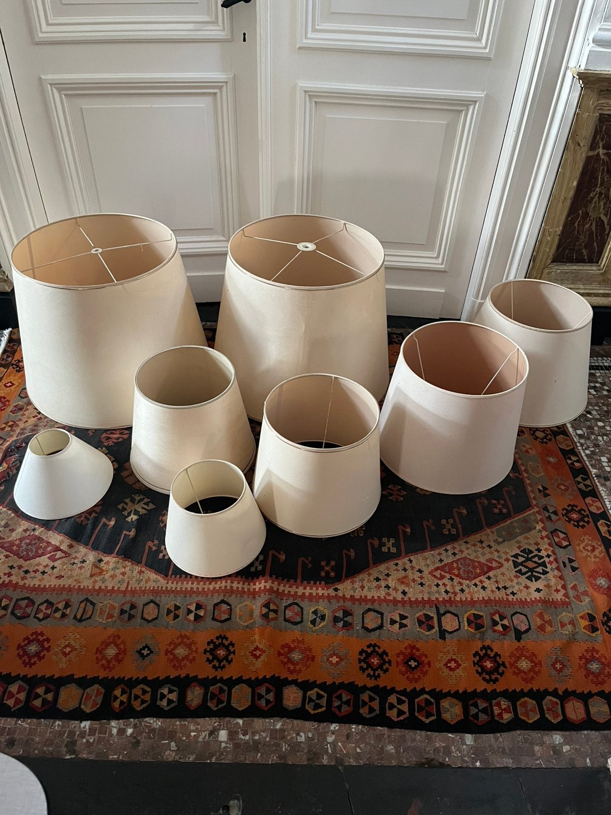 VINTAGE LAMPENKAPPEN RETRO WIT VEEL MATEN LOT, Hanglamp, Gebruikt, Ophalen of Verzenden, Crème