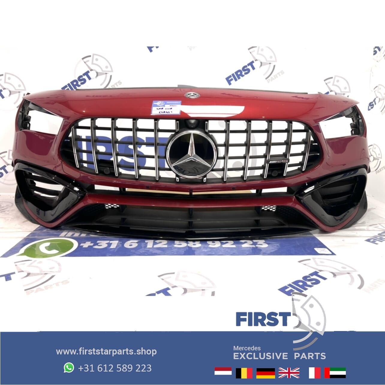 W118 CLA45 CLA45S AMG AERO VOORBUMPER ROOD + GT GRIL ORIGINE, Gebruikt, -, Voor, Ophalen of Verzenden