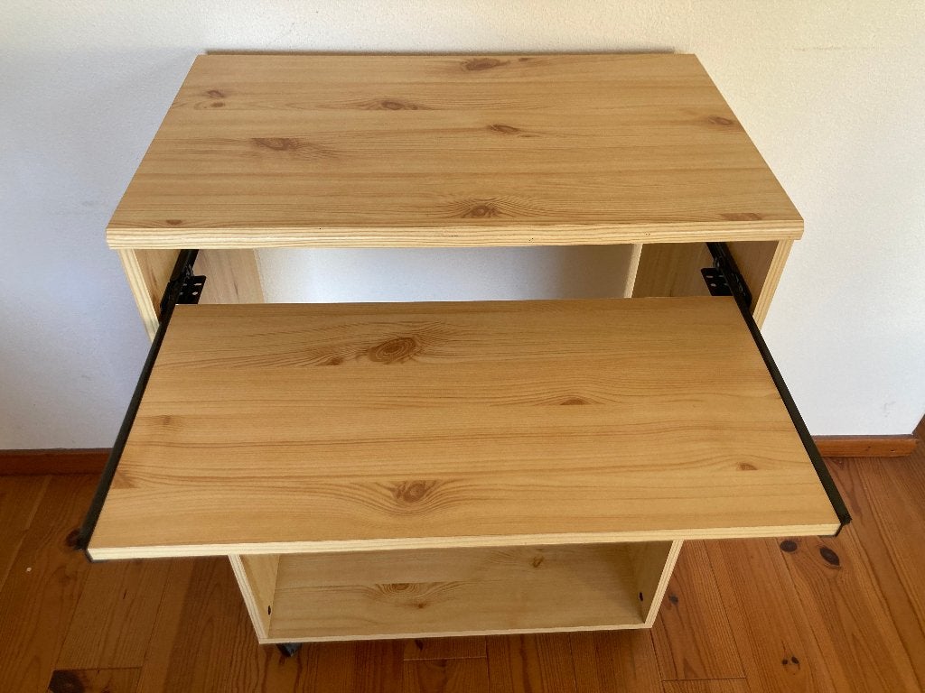 Houten grenen computer pc laptop tafeltje kastje op wieltjes, Ophalen of Verzenden, Zo goed als nieuw
