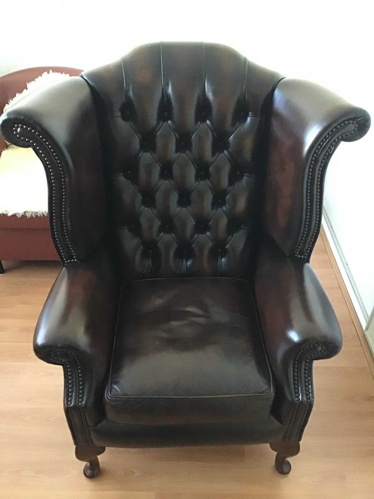 Chesterfield oorfauteuil - Klassiek, Ophalen, Gebruikt, Leer, 75 tot 100 cm