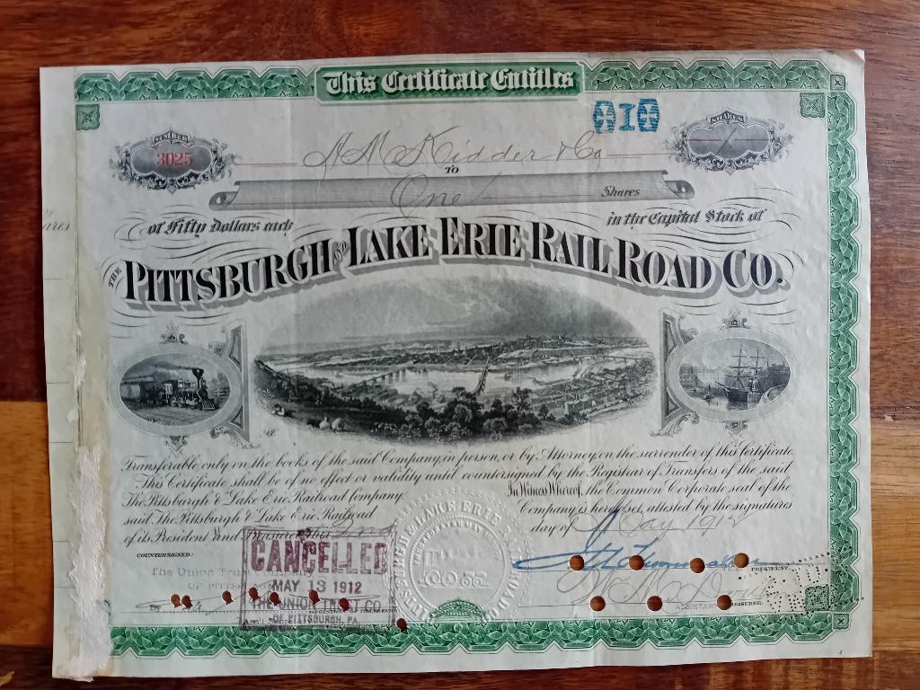 Aandeel Pittsburgh & Lake Erie Rail Road - 1915 - Vanderbilt, Ophalen of Verzenden, Voor 1920, Aandeel