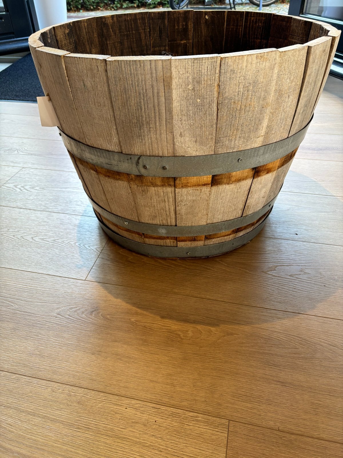 Houten bloembak / plantenbak in vatstijl, Tuin en Terras, Ophalen, Gebruikt, Rond, Binnen