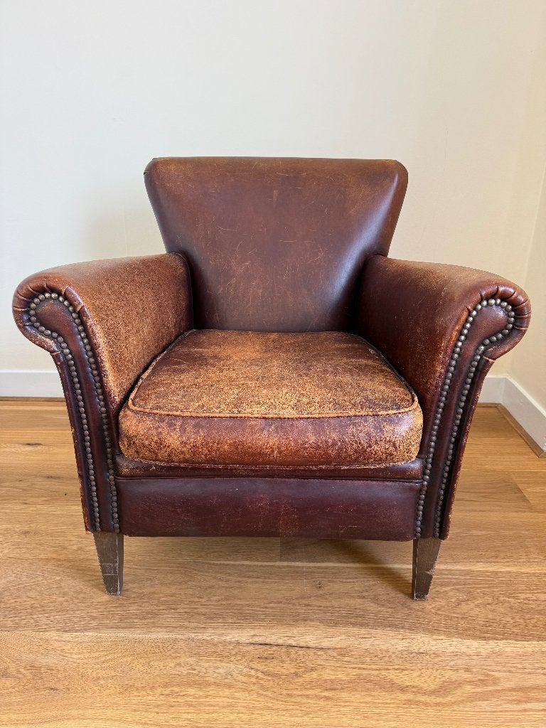 Originele Muylaert leren fauteuil, Huis en Inrichting, Fauteuils, Ophalen, Gebruikt, 50 tot 75 cm, Leer