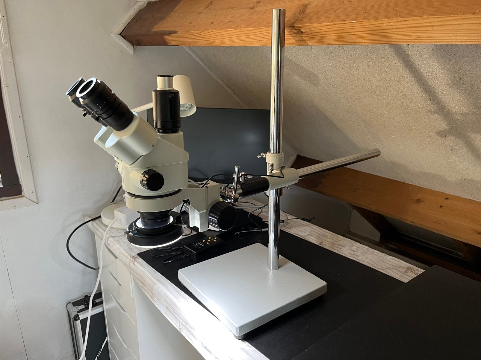 Stereo Zoom Microscoop met LED Ringlicht, Audio, Tv en Foto, Optische apparatuur | Microscopen, Ophalen, Zo goed als nieuw, Minder dan 400x