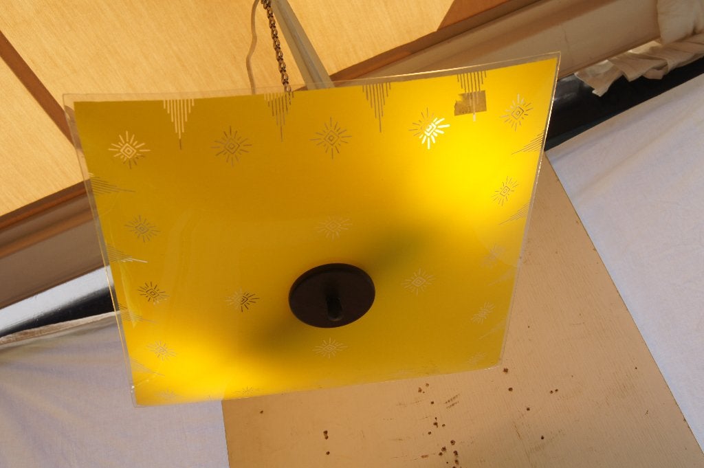 Vintage Gele Plafondlamp met Sterrenpatroon, Kunststof, Gebruikt, Vintage, Ophalen of Verzenden