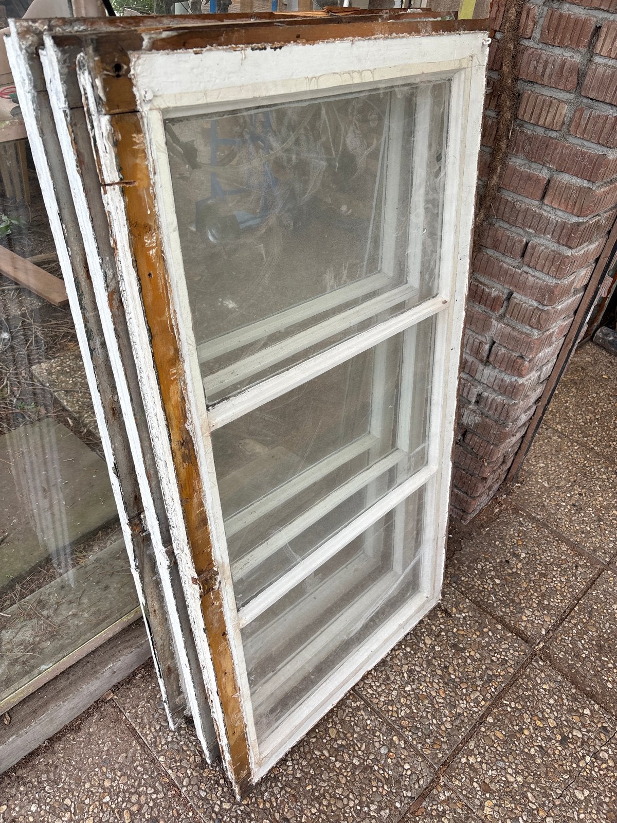 3 Authentieke houten raamkozijnen (ca. 100 jaar oud), Doe-het-zelf en Verbouw, Glas en Ramen, Ophalen, Gevelraam of Ruit, Gebruikt