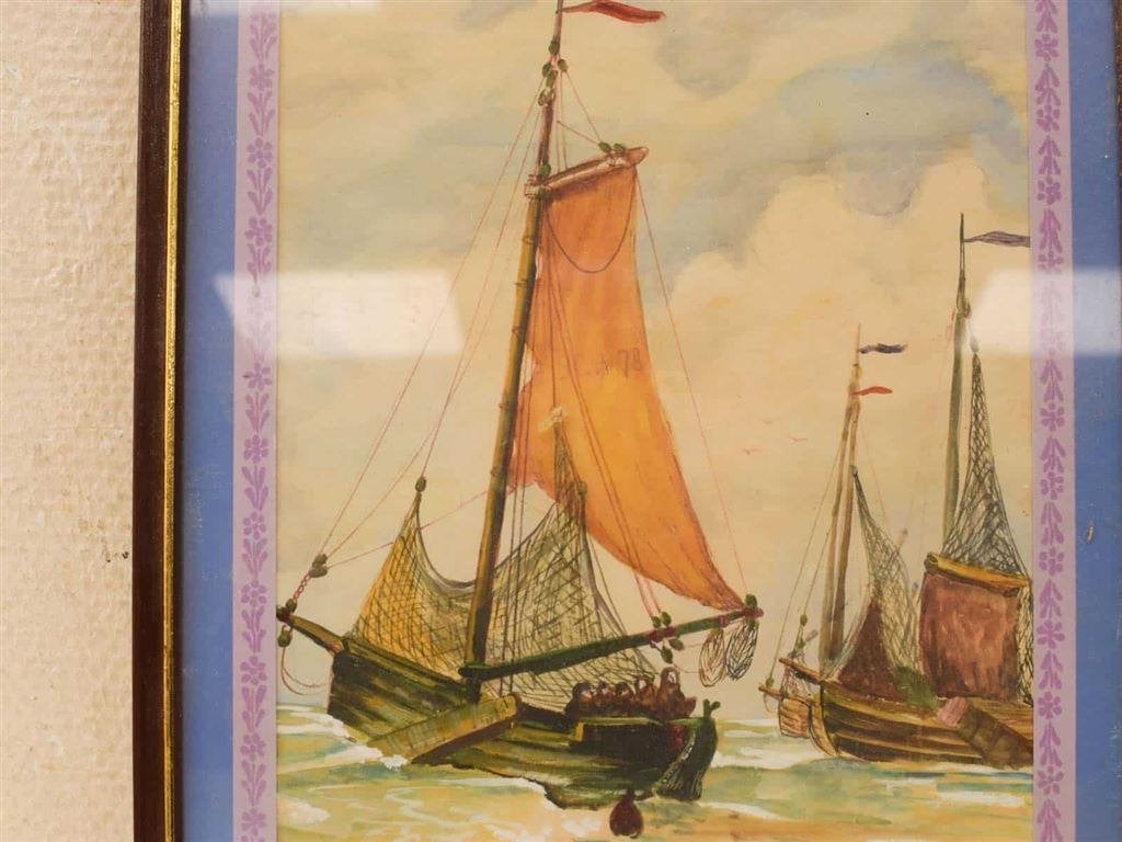 ingelijste prent/poster van vissersschepen 53896, Ophalen of Verzenden, Gebruikt, Minder dan 50 cm, Schilderij