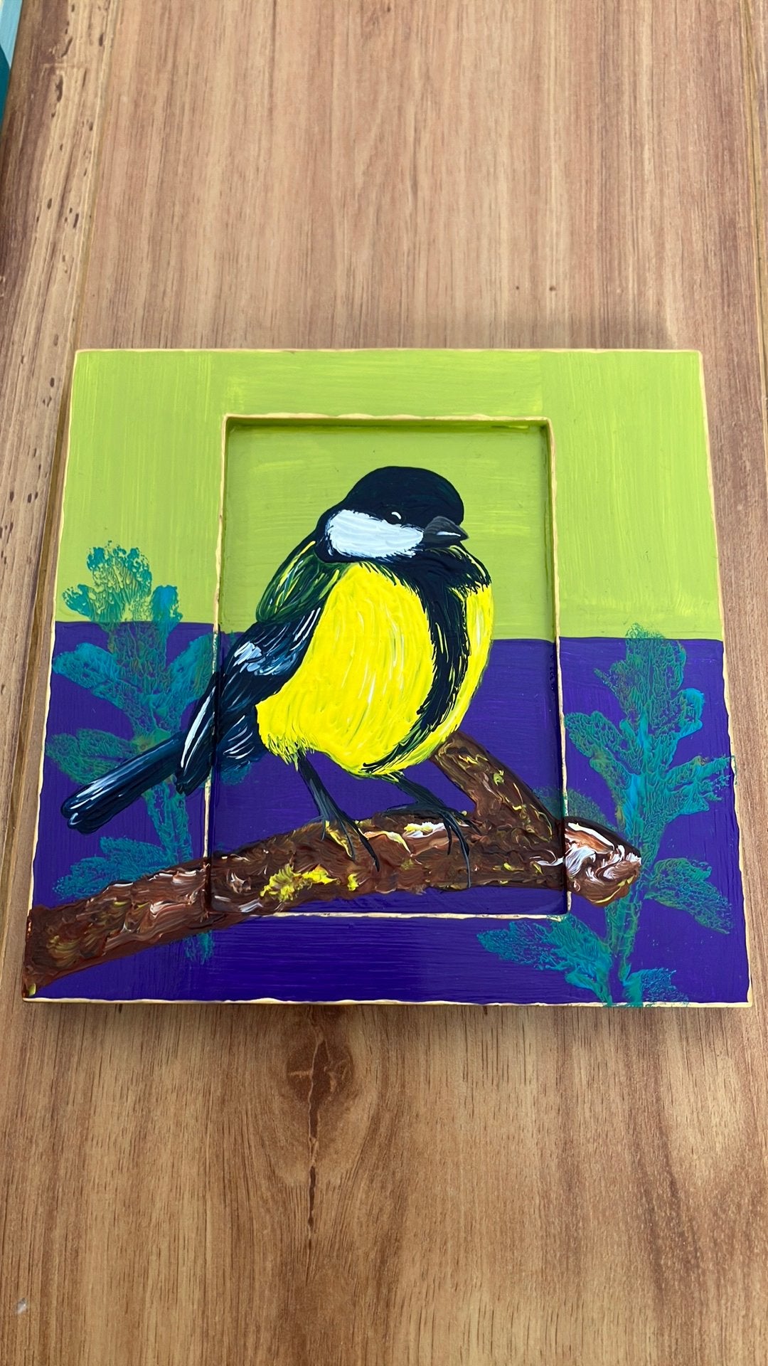 Hamdbeschilderd lijstje koolmeesje vogel, Ophalen of Verzenden