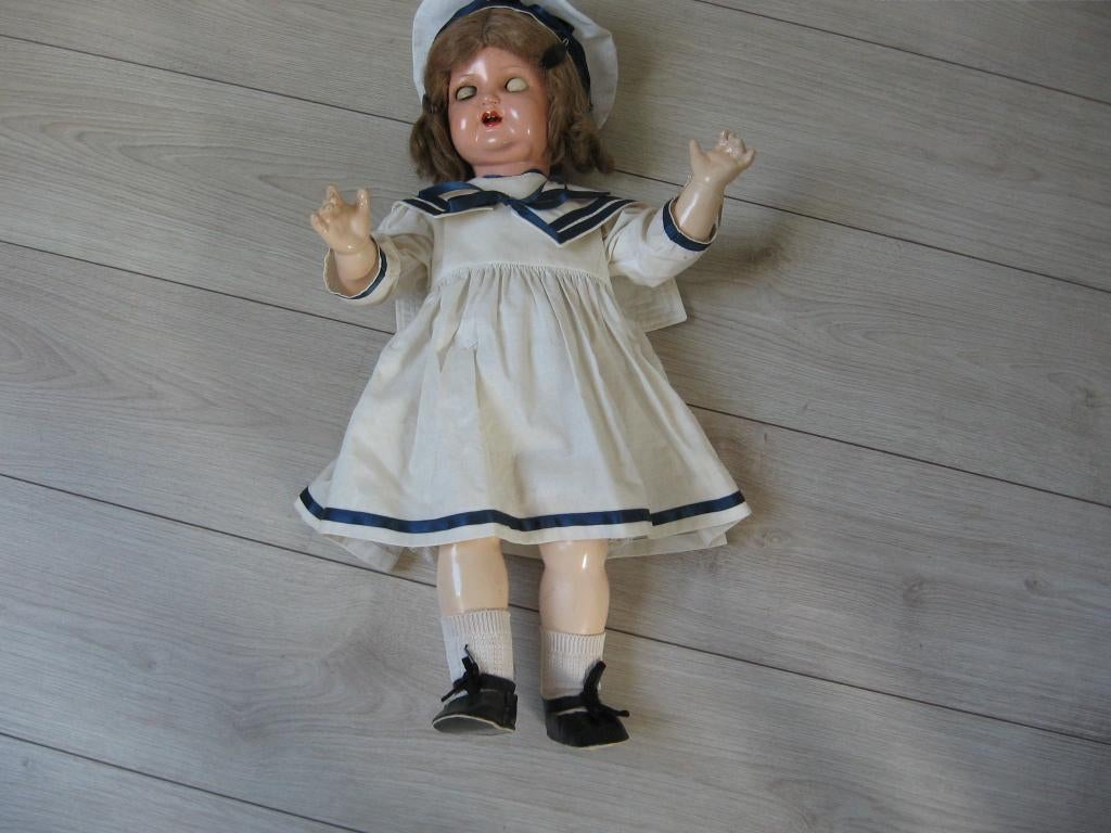 Oude antieke matroos pop1930 kr 926 60 cm m schelmogen., Ophalen of Verzenden, Gebruikt, Pop