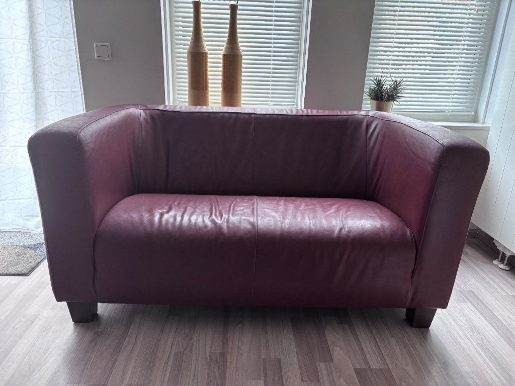 Bruinrood leer tweezits bank 1.50m bij 79cm (zithoogte 45cm), Ophalen, Gebruikt, 150 tot 200 cm, Tweepersoons