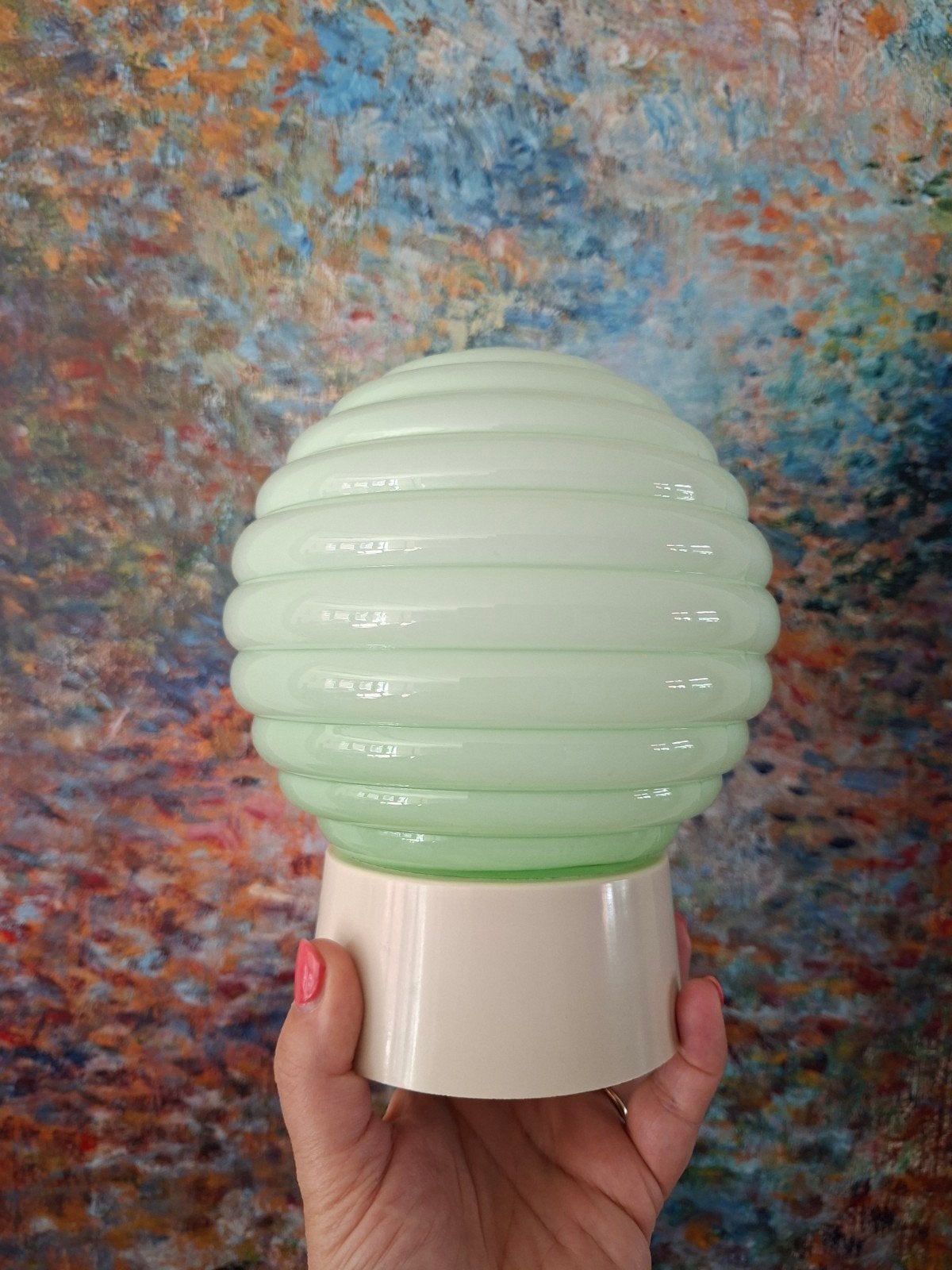 Thabur mintgroene glazen plafondlamp, Zo goed als nieuw, Plafondlamp, Thabur, Groen