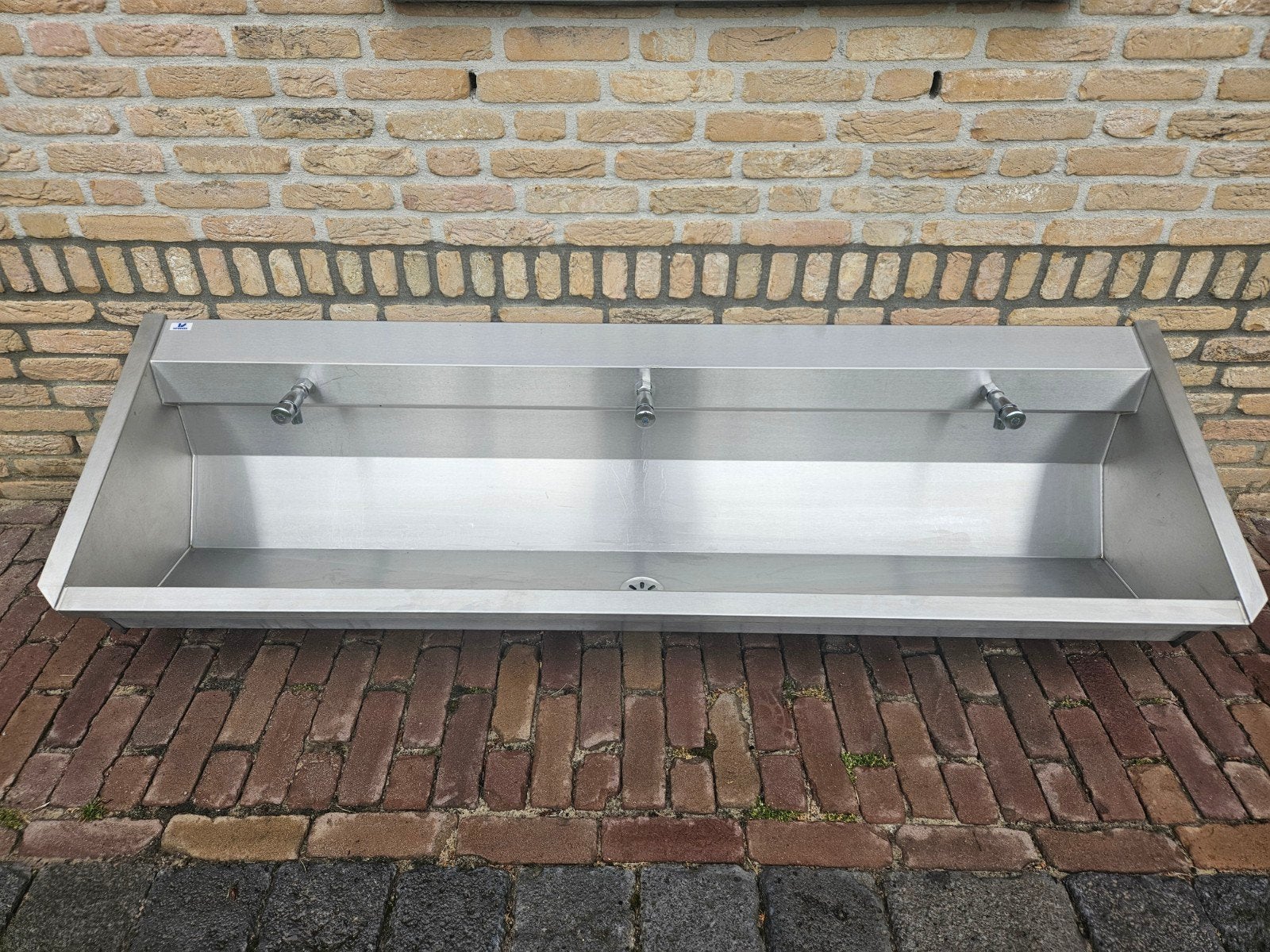 wasbak/wastrog/spoelbak RVS Intersan 1.80 m met 3 kranen, Ophalen, Zo goed als nieuw, Rvs, Wastafel