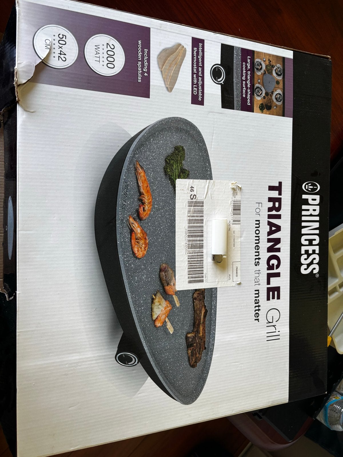 Princess Triangle Grill - 2000W met houten spatels, Ophalen, Nieuw