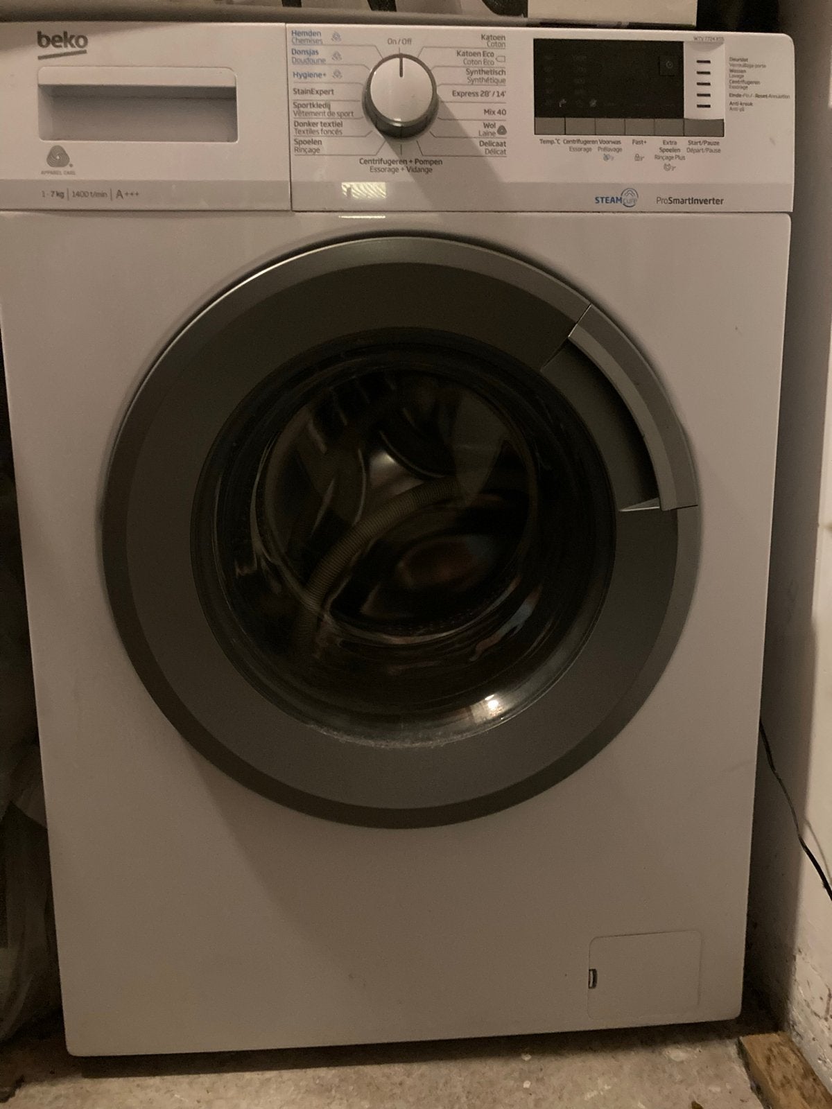 Beko WTV7724XSS Wasmachine 7kg 1400 toeren A+++, Ophalen, Gebruikt, 85 tot 90 cm, 1200 tot 1600 toeren