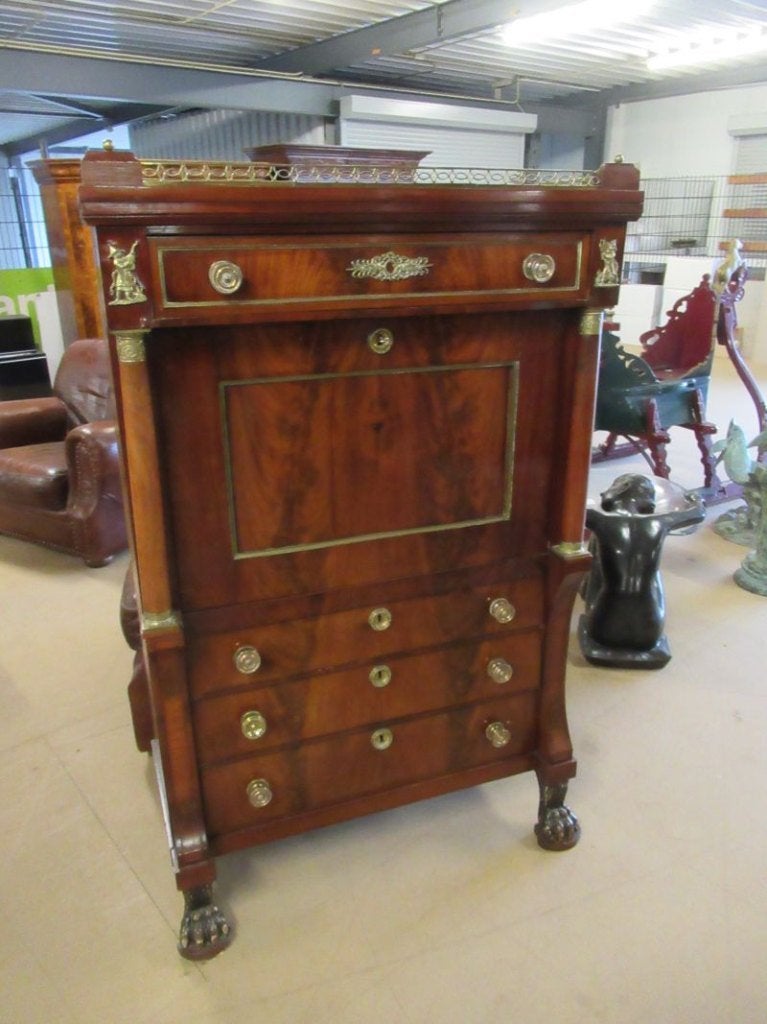 Oer 11740 ANTIEK mahoniehouten Empire klep bureau, ca. 1800, Ophalen