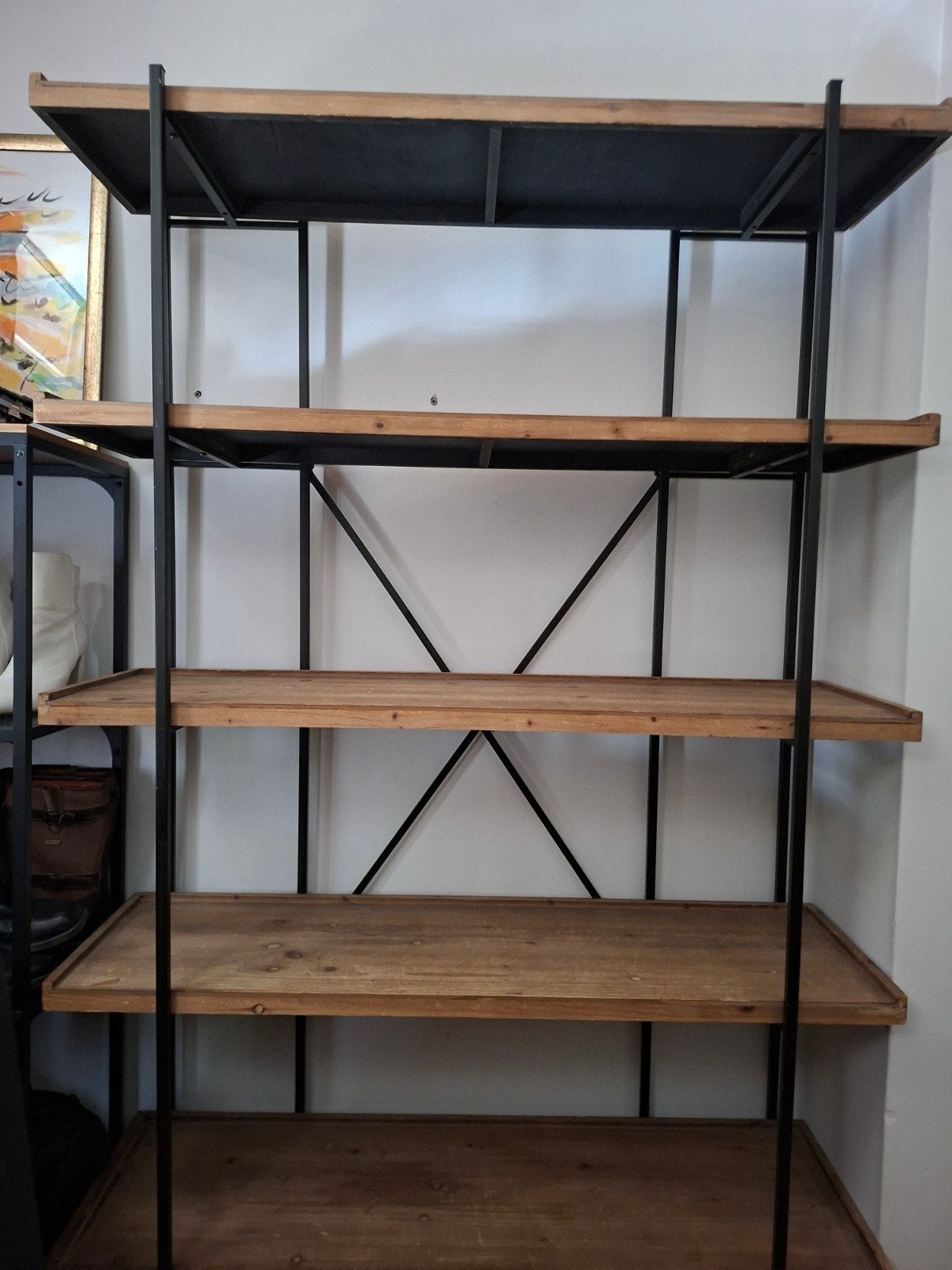 Industriële kast met Houten Planken en Metalen Frame, Ophalen, 100 tot 150 cm, Zo goed als nieuw, 150 tot 200 cm