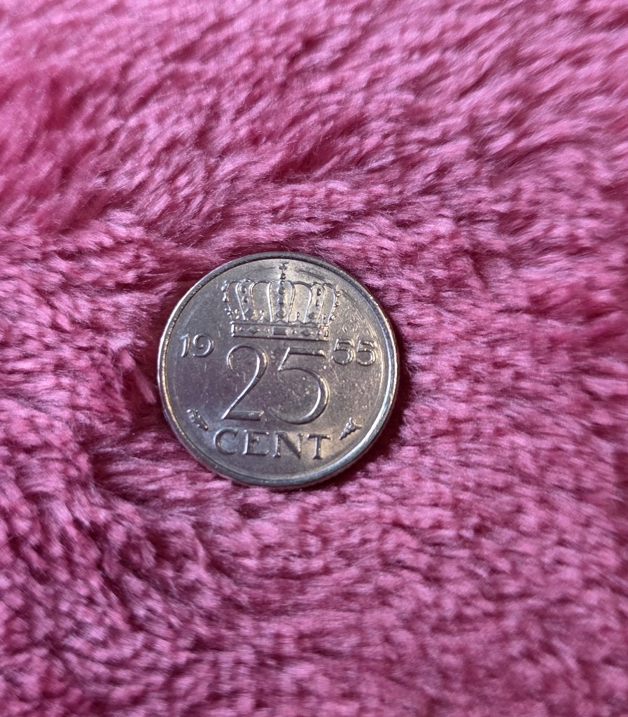 25 cent juliana 1955, Postzegels en Munten, Ophalen of Verzenden, Koningin Juliana, 25 cent, Losse munt