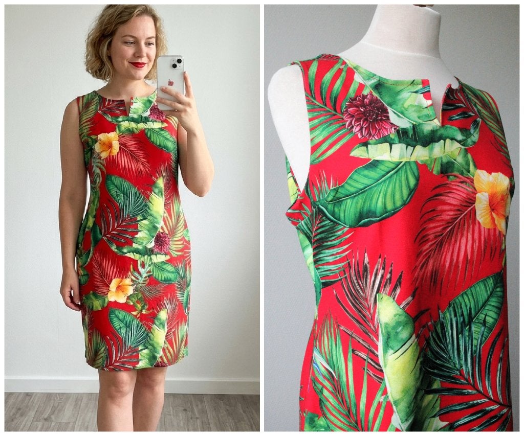 Fos Amsterdam - mooie jurk met tropische print - rood - XL, Verzenden, Maat 46/48 (XL) of groter, FOS Amsterdam, Zo goed als nieuw