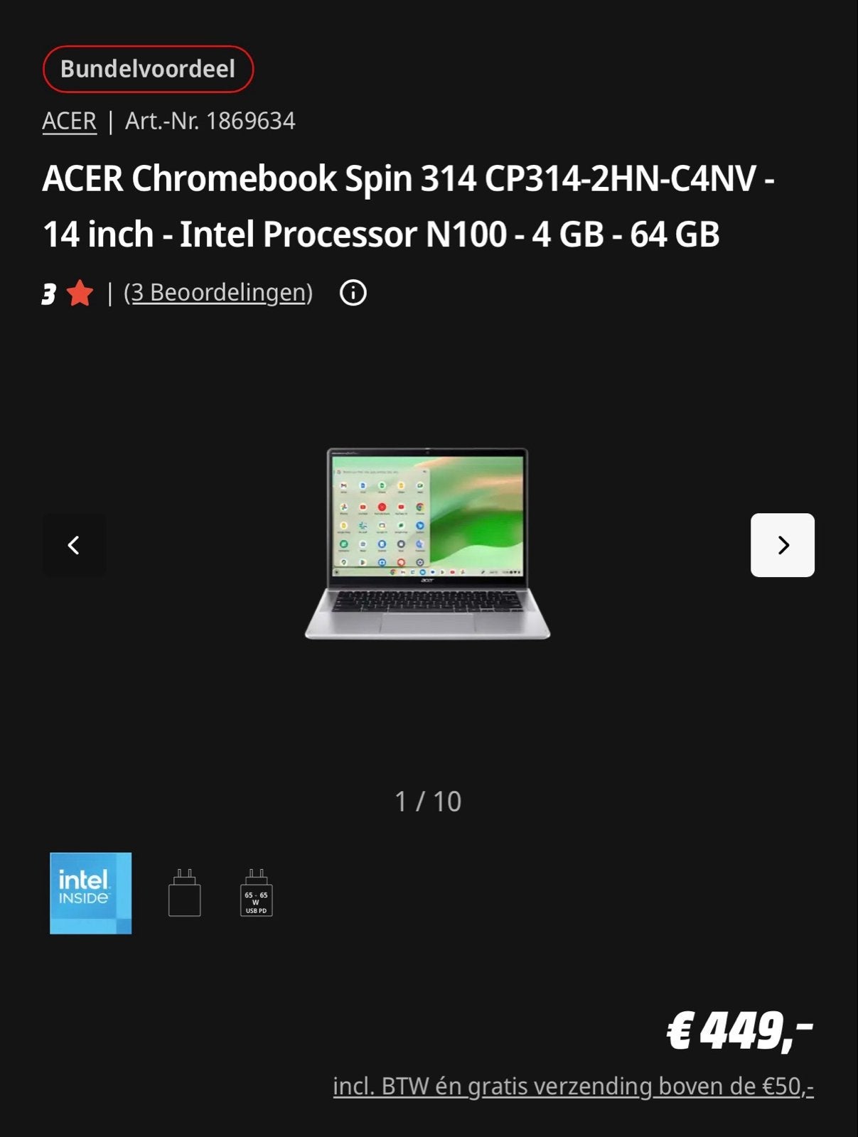 Acer laptop - Zeer nette staat, incl. oplader en doos, 14 inch, 4 GB of minder, Touchscreen, Ophalen of Verzenden