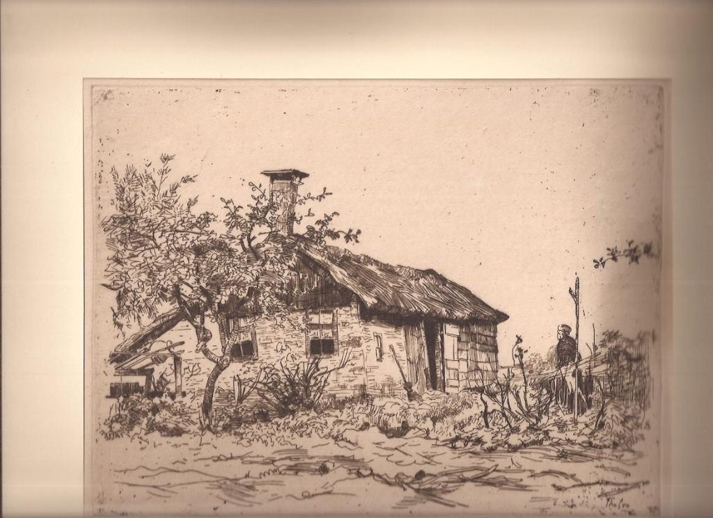 W.B. Tholen. Ets. Giethoorn Boerenwoning, Antiek en Kunst, 18 cm, Ets, Stadsgezicht, 23 cm