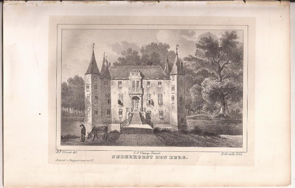 Nederhorst den Berg Kasteel / Huis Litho door J.F Crist 1846, Origineel, 1800 - 1899, Stadsgezicht, Ophalen of Verzenden