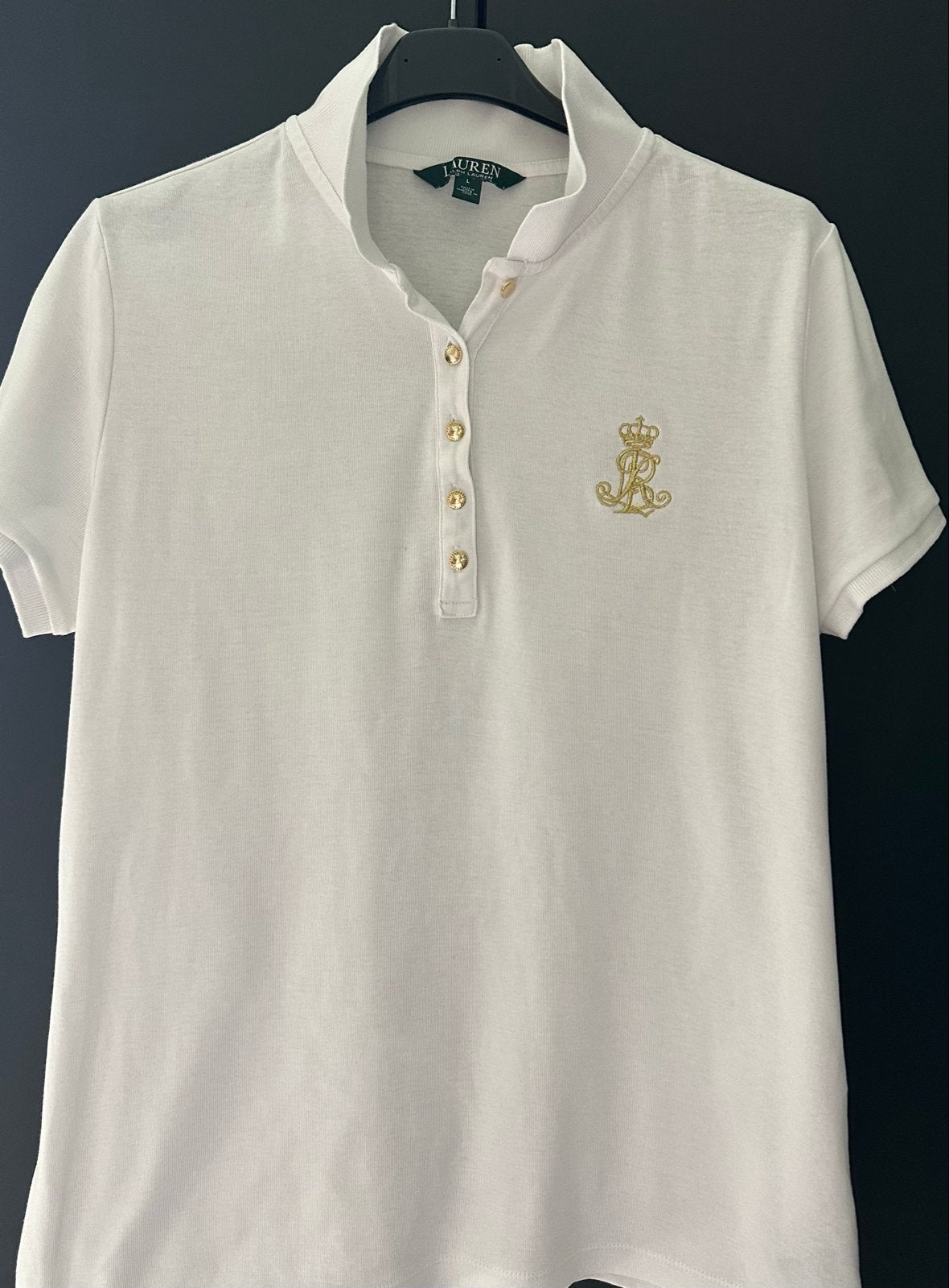 Ralph Lauren Polo Shirt - Wit met gouden details, Verzenden, Wit, Maat 42/44 (L), Zo goed als nieuw