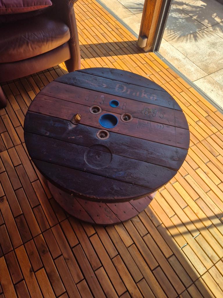 Houten kabelhaspel tafel, Gebruikt, Rond, Industrieel, robuust, duurzaam, 75 cm of meer