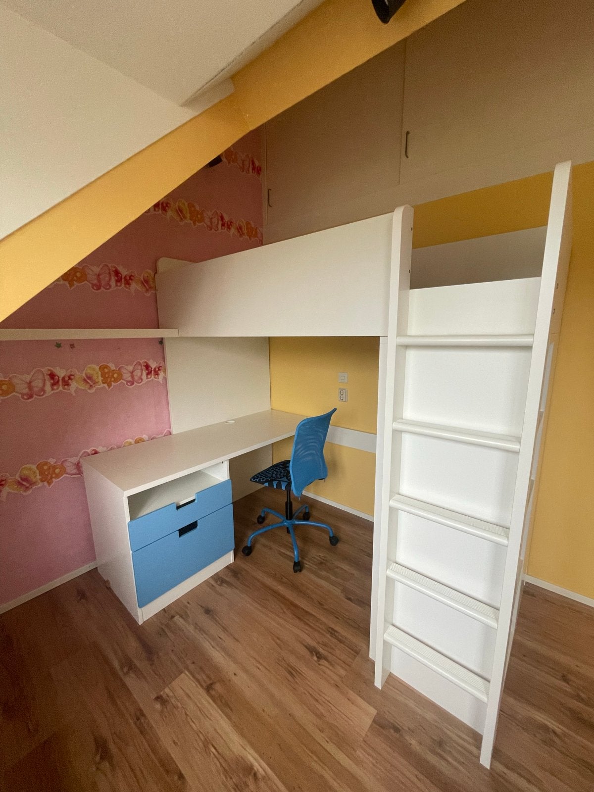 Hoogslaper met bureau en kast (stoel inbegrepen!), Huis en Inrichting, Ophalen, 100 cm, Hoogslaper, Eenpersoons