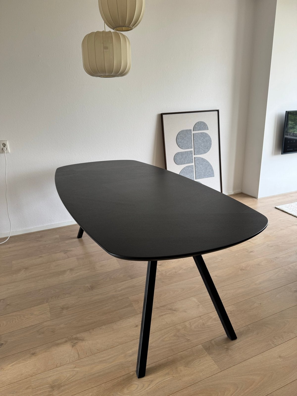 Deens Ovaal zwart eiken eettafel - Zo goed als nieuw, Ophalen, 200 cm of meer, 50 tot 100 cm, Zo goed als nieuw