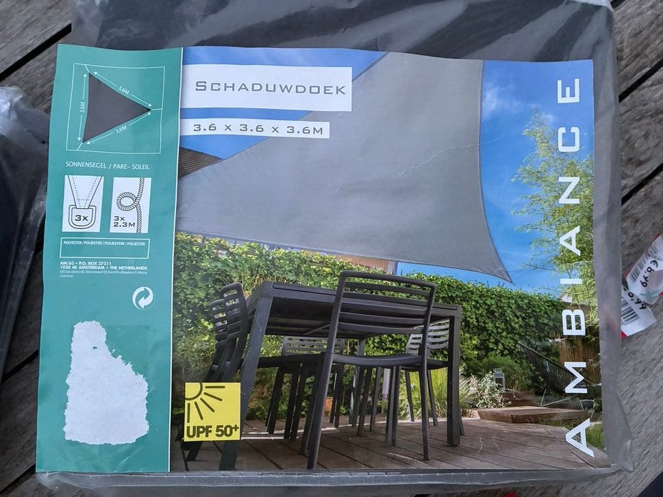 Nieuw 2 Ambiance Schaduwdoek 3.6x3.6x3.6M UPF 50+, Ophalen, Nieuw