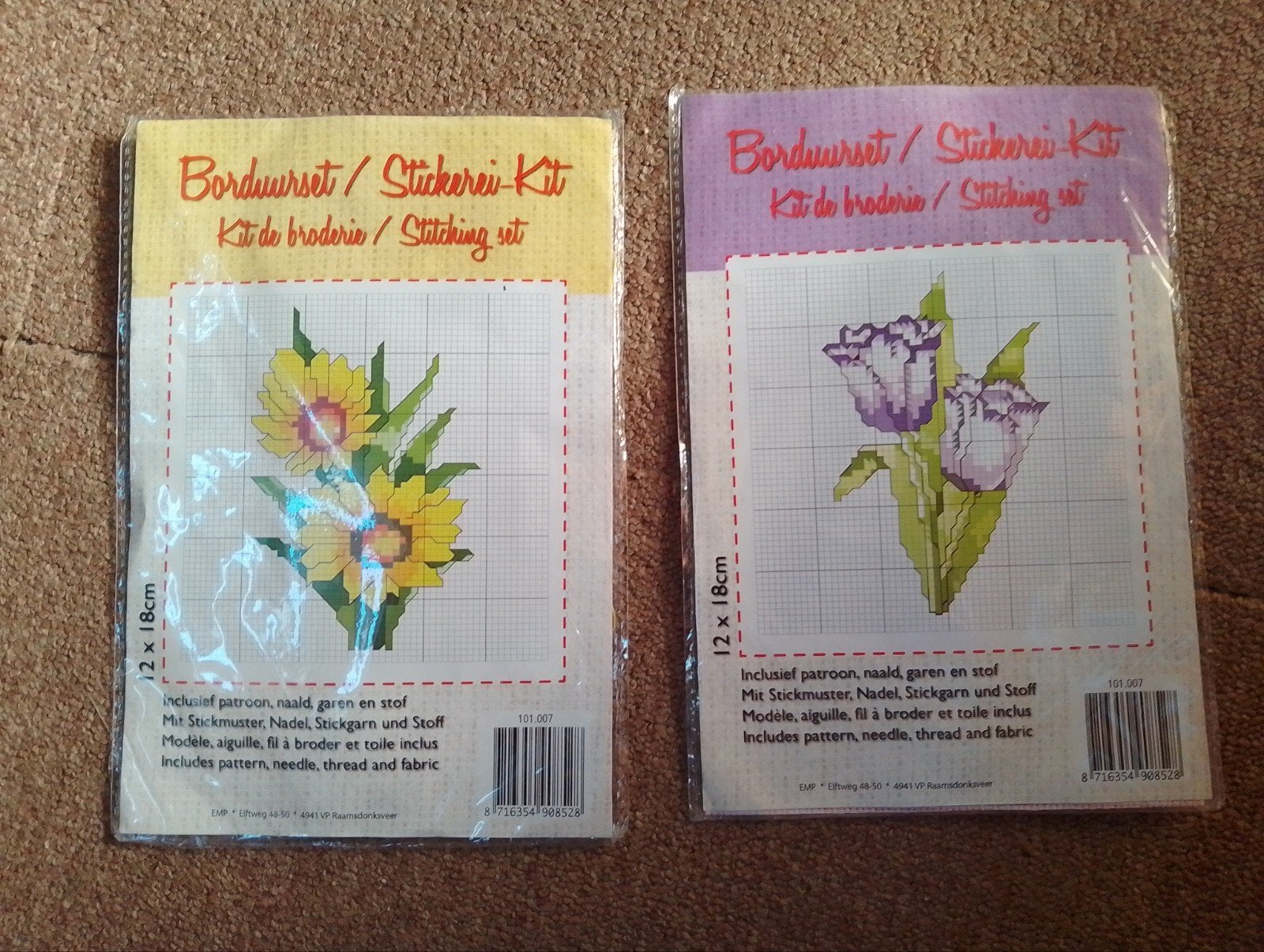Borduurpakket - Tulp & Zonnebloem (2 stuks), Ophalen of Verzenden, Nieuw, Handborduren, Borduurpakket