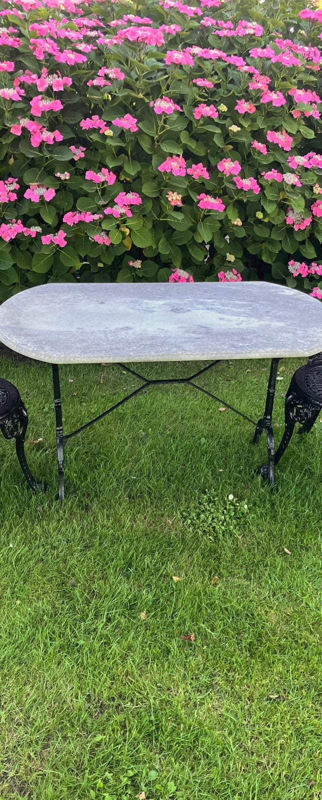 Bistro tafel gietijzer en marmer, Ophalen, Gebruikt, Rechthoekig, Metaal