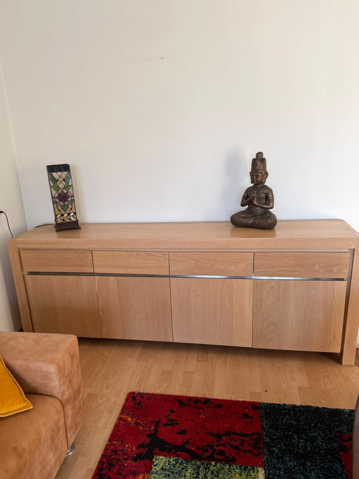 Stijlvol dressoir van eikenhout met lades en deuren, Gebruikt, Eikenhout, Ophalen of Verzenden, 200 cm of meer