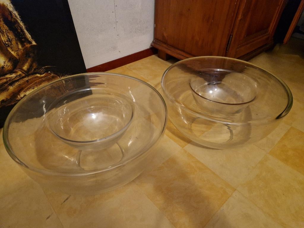 Set van 2 design glazen vazen/schalen voor 2 zijdig gebruik, Ophalen, Zo goed als nieuw, Overige materialen, Minder dan 25 cm