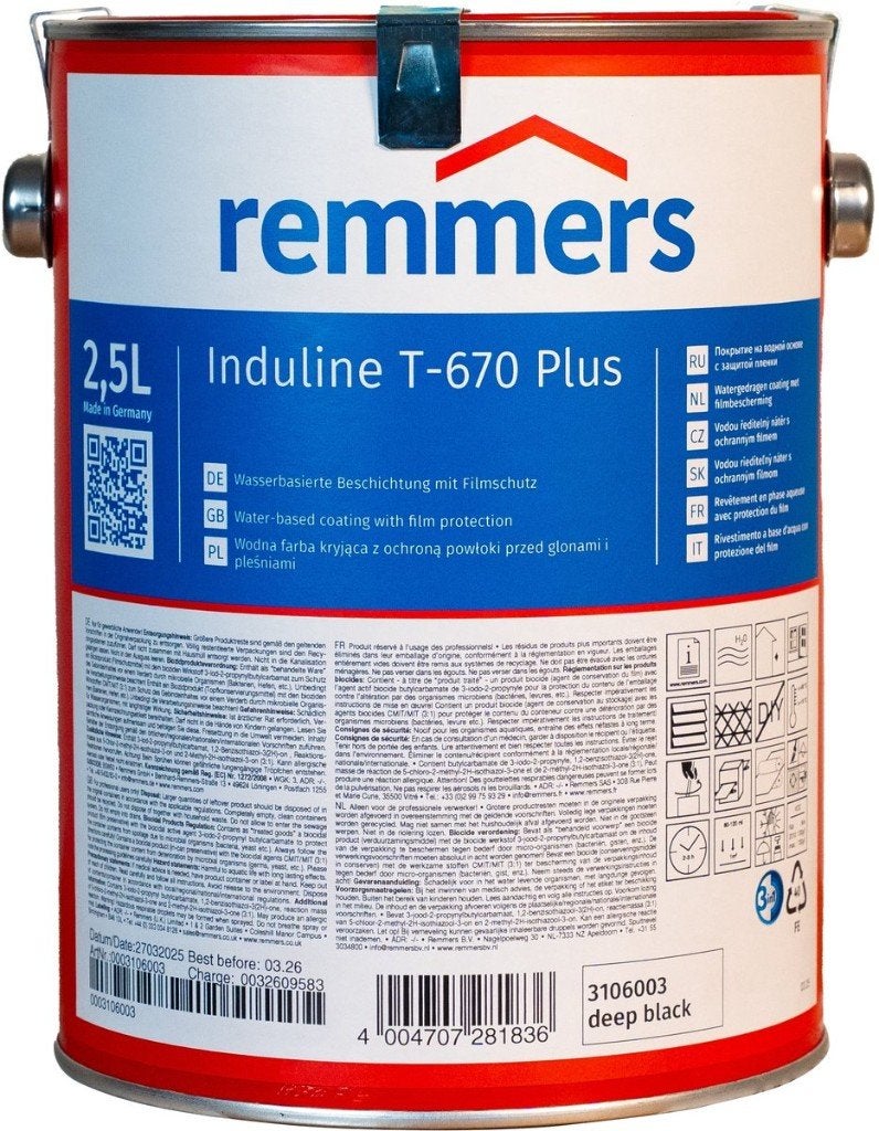 Remmers Induline T-670 Plus Diepzwart 2,50 ltr, Zwart, Nieuw, Beits, Ophalen of Verzenden