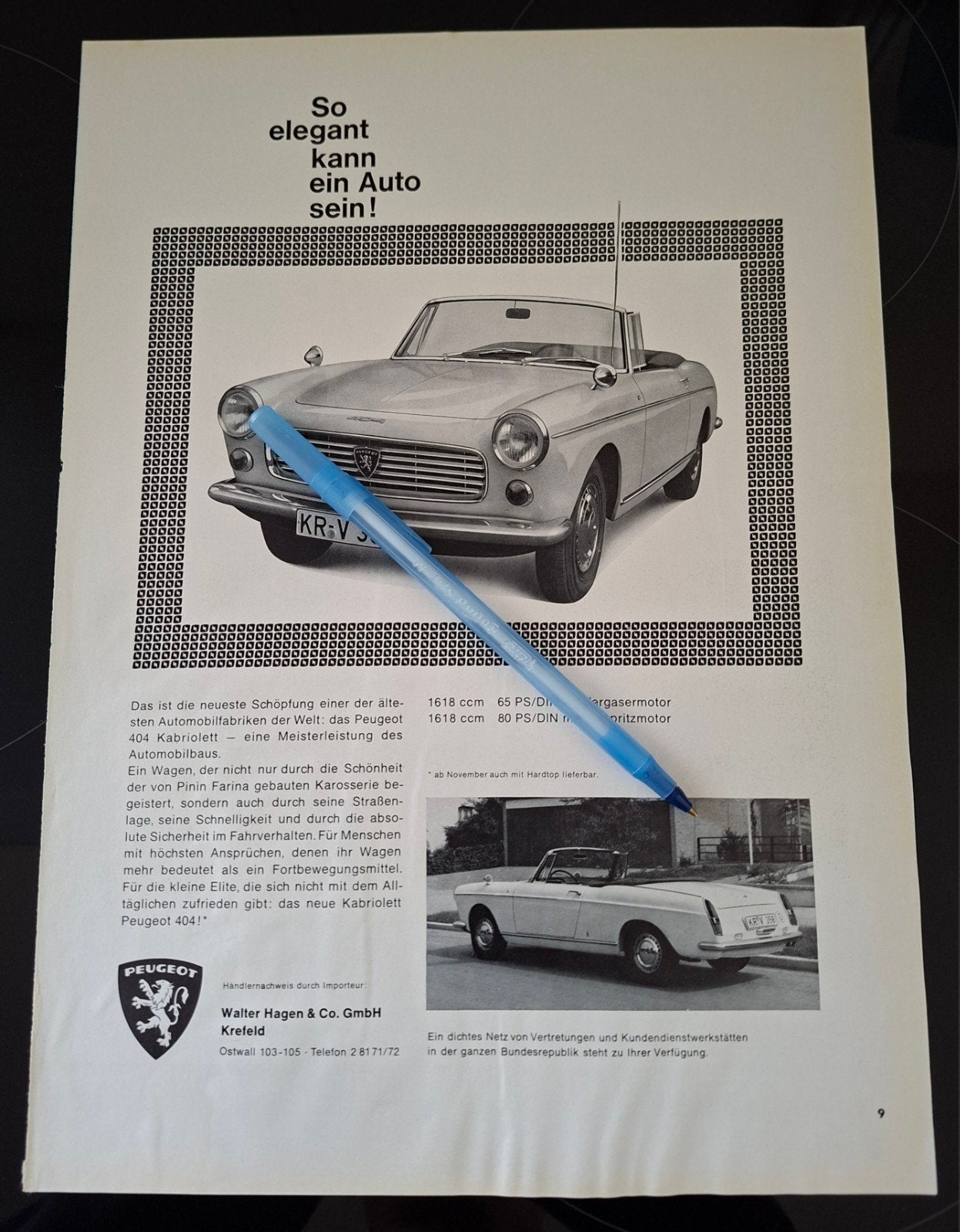 Advertentie Peugeot 404 Cabriolet, Ophalen, 1960 tot 1980, Knipsel(s)