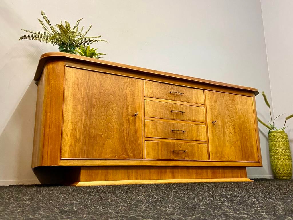 Vintage sideboard jaren 50/60 mid-century teak retro kast, Ophalen, Retro mid century jaren 50 kast lowboard buffetkast, 150 tot 200 cm