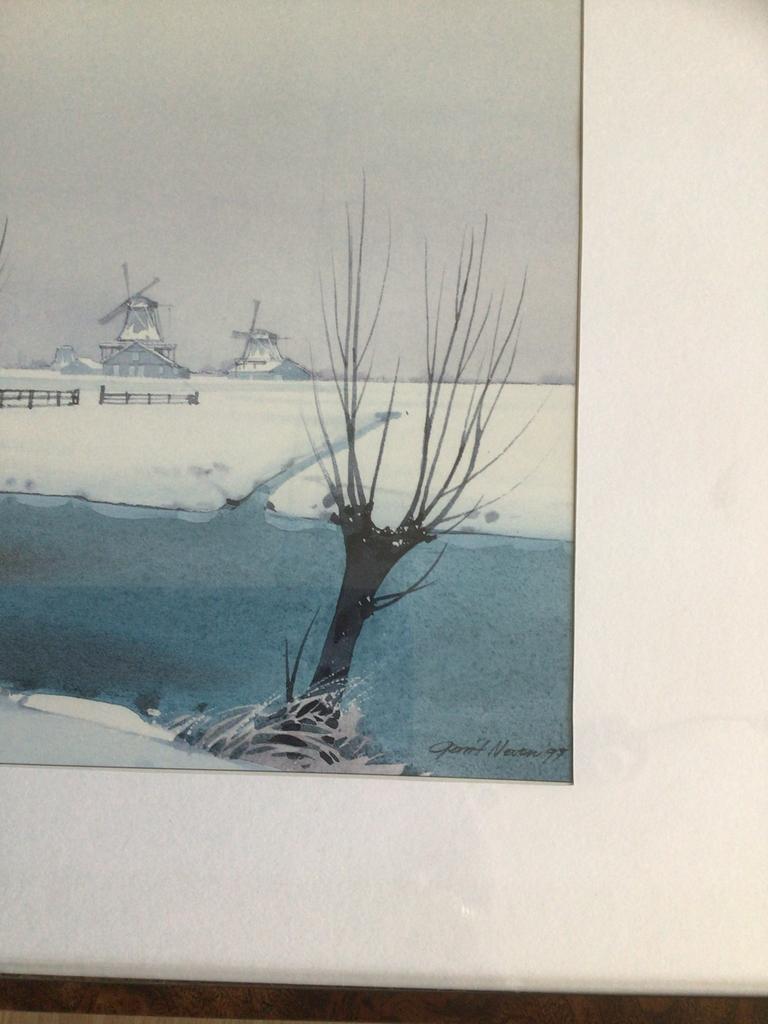Schilderij: Winterlandschap met molens - Gesigneerd, Ophalen